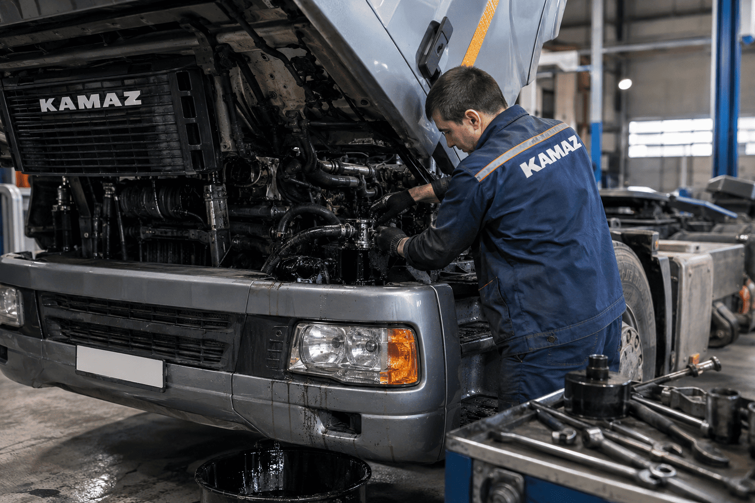 Течь масла из двигателя KAMAZ: замена сальников коленвала и привода ТНВД
