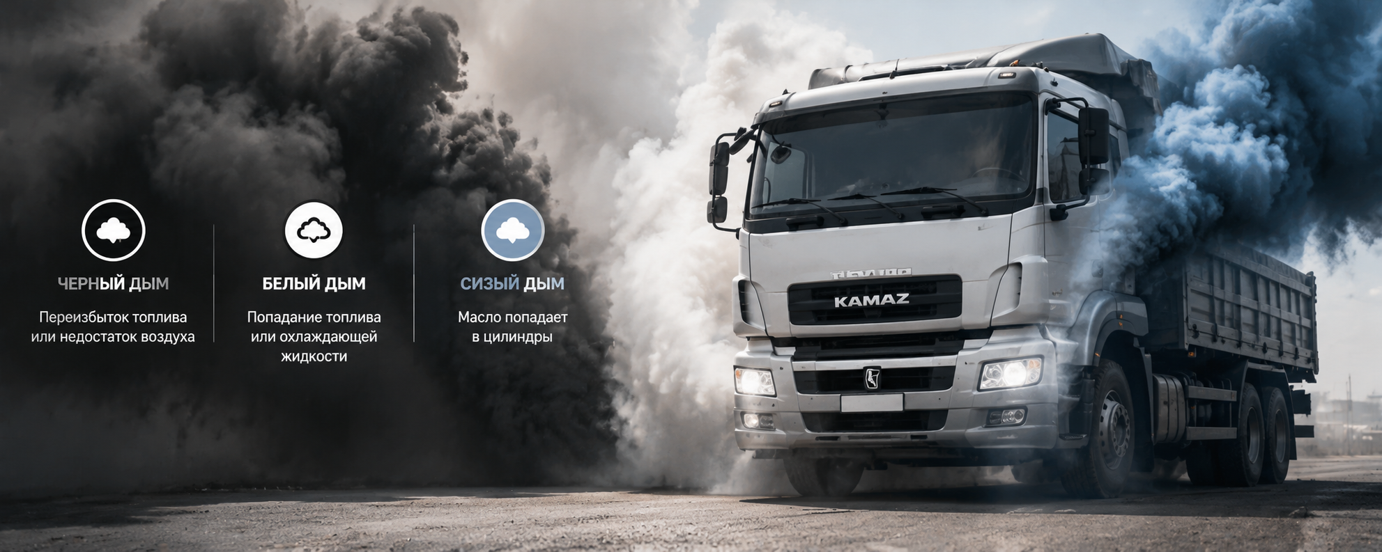 Почему KAMAZ дымит черным, белым или синим дымом? Диагностика и причины